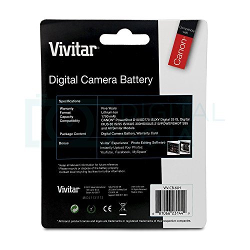 (2 Pack) Vivitar NB-6L / NB-6LH Batteries for Select Canon PowerShot Cameras