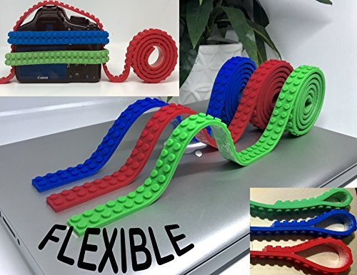 (3 Pack) Building Block Tape Rolls 9.8 Ft. In Total : 3.28 Ft. Each Color Compatible with Lego Blocks Self-Adhesive Red Blue and Green, Non-Toxic Perfect for Kids of All Ages