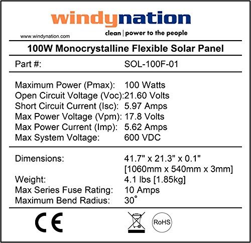 (4 pcs) WindyNation 100W 100 Watt 12V Bendable Flexible Solar Panel Battery Charger w/ Power Sunpower Cells for RV, Boat, Cabin, Off-Grid