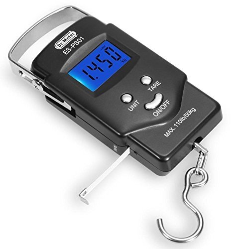 [Backlit LCD Display]Dr.meter PS01 110lb/50kg Electronic Balance Digital Fishing Postal Hanging Hook Scale with Measuring Tape, 2 AAA Batteries Included