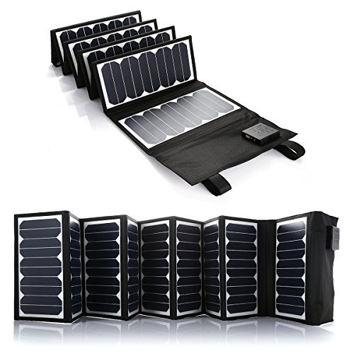 [High Efficiency] Poweradd 60W Solar Charger (5V USB + 18V DC) Portable Foldable Solar Panel Charger for Apple Samsung GPS Gopro Acer Asus Dell HP Toshiba Lenovo Notebooks Laptops and More