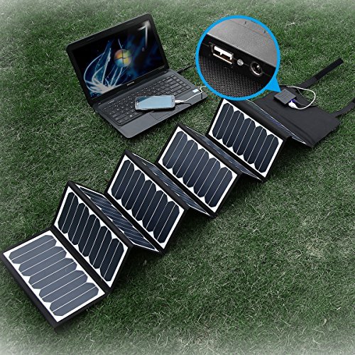 [High Efficiency] Poweradd 60W Solar Charger (5V USB + 18V DC) Portable Foldable Solar Panel Charger for Apple Samsung GPS Gopro Acer Asus Dell HP Toshiba Lenovo Notebooks Laptops and More