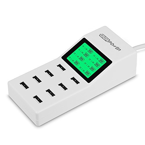 [LCD Display] Fintie 8-Port USB Charger 46W High Speed Charging Station with Intelligent [Auto Detect] Tech Desktop Rapid USB Charging Hub Portable for iPhone, iPad, Galaxy S6 / Edge & More, White