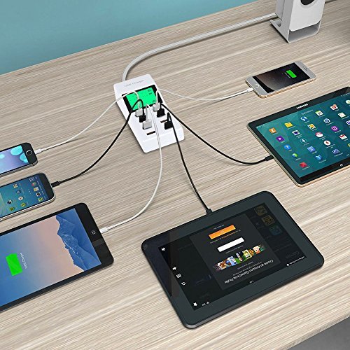 [LCD Display] Fintie 8-Port USB Charger 46W High Speed Charging Station with Intelligent [Auto Detect] Tech Desktop Rapid USB Charging Hub Portable for iPhone, iPad, Galaxy S6 / Edge & More, White