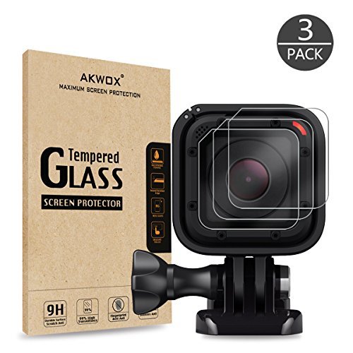 (Pack of 3) Tempered Glass Screen Protector for Gopro Hero 4 Session Hero 5 Session, Akwox 0.3mm 9H Hard Scratch-resistant Camera Lens Film for GoPro Hero4 Session/Hero5 Session Camera Accessories