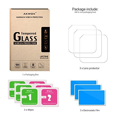 (Pack of 3) Tempered Glass Screen Protector for Gopro Hero 4 Session Hero 5 Session, Akwox 0.3mm 9H Hard Scratch-resistant Camera Lens Film for GoPro Hero4 Session/Hero5 Session Camera Accessories