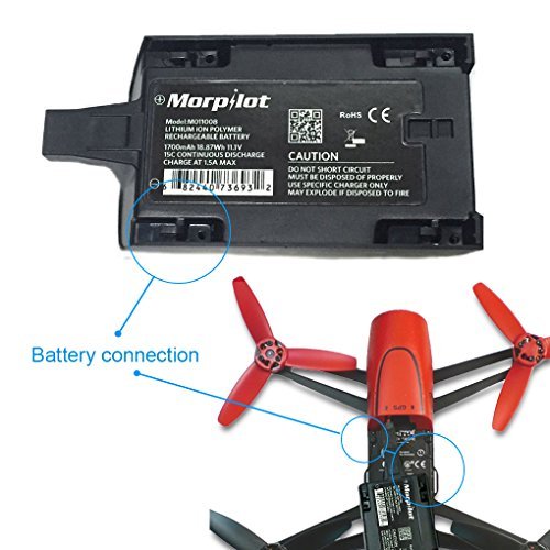 [Upgrade] 2 Pcs Morpilot 1700mAh 11.1V High Capacity Rechargeable Battery Pack Replacement Extended flight times for Parrot Bebop Drone 1.0 Quadcopter Parts