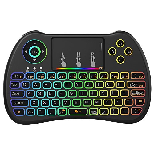 (Upgraded Version) Aerb 2.4GHz Colorful Backlit Mini Wireless Keyboard with Mouse Touchpad Rechargeable Combos for PC, Pad, Google Android TV Box and More