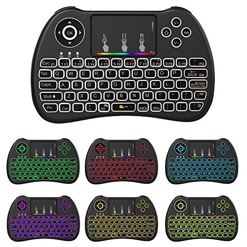 (Upgraded Version) Aerb 2.4GHz Colorful Backlit Mini Wireless Keyboard with Mouse Touchpad Rechargeable Combos for PC, Pad, Google Android TV Box and More