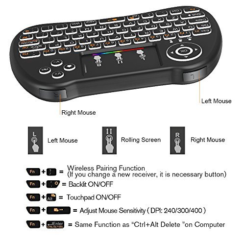 (Upgraded Version) Aerb 2.4GHz Colorful Backlit Mini Wireless Keyboard with Mouse Touchpad Rechargeable Combos for PC, Pad, Google Android TV Box and More