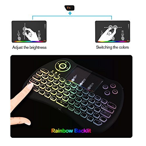 (Upgraded Version) Aerb 2.4GHz Colorful Backlit Mini Wireless Keyboard with Mouse Touchpad Rechargeable Combos for PC, Pad, Google Android TV Box and More