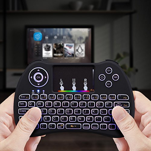 (Upgraded Version) Aerb 2.4GHz Colorful Backlit Mini Wireless Keyboard with Mouse Touchpad Rechargeable Combos for PC, Pad, Google Android TV Box and More