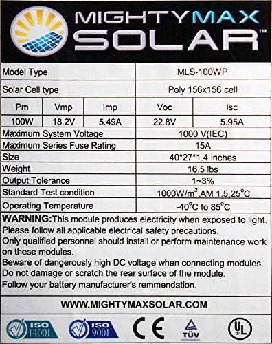 100 Watts 100W Solar Panel 12V Poly Off Grid Battery Charger for RV - Mighty Max Battery brand product