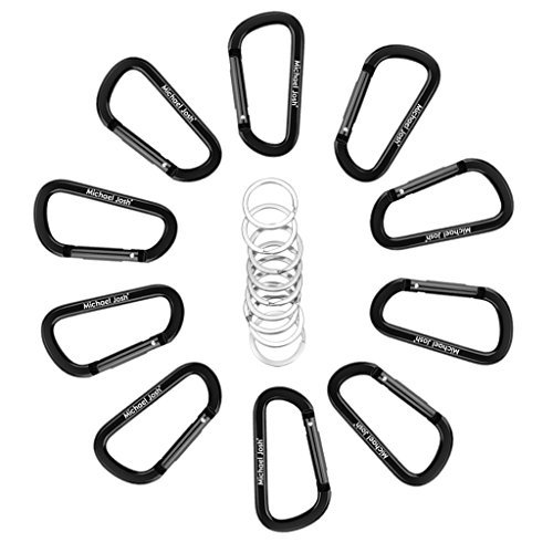 10PCS 3"/8CM Aluminum Carabiner Clips,Premium Durable D-Ring Caribeaner with Keyring for Home RV Camping Fishing Hiking Traveling Backpack and Keychain