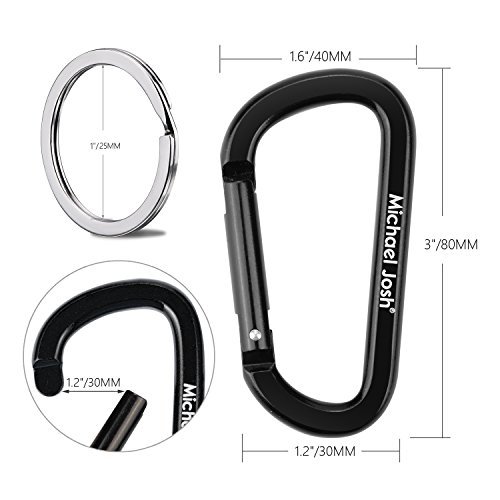 10PCS 3"/8CM Aluminum Carabiner Clips,Premium Durable D-Ring Caribeaner with Keyring for Home RV Camping Fishing Hiking Traveling Backpack and Keychain