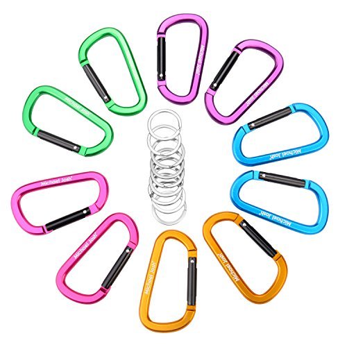 10PCS 3"/8CM Aluminum Carabiner Clips,Premium Durable D-Ring Caribeaner with Keyring for Home RV Camping Fishing Hiking Traveling Backpack and Keychain