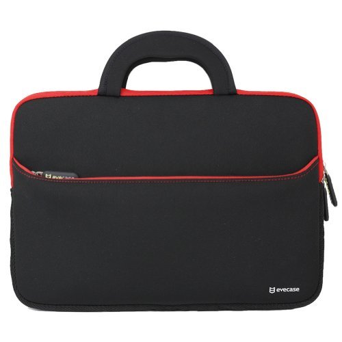 13.3 - 14.5 inch Laptop Sleeve, Evecase Ultra-Portable Universal Neoprene Carrying Bag with Handle and Accessory Pocket Fits Up to 14.5 inch Chromebook Notebook Ultrabook Macbook - Black/ Red