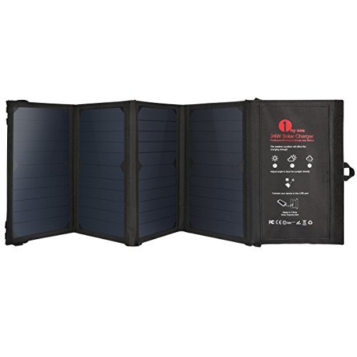 1byone 24W Foldable Solar Charger with 2 USB Ports, portable and highly efficient Solar Panel for iPhone, iPad, iPods, Samsung, Android Smart Phones, Tablets, Any USB Devices and More, Black