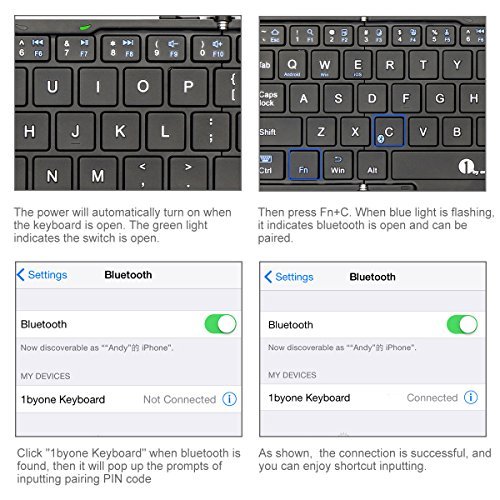 1byone Foldable Bluetooth Keyboard, Portable Bluetooth Keyboard for iOS, Android, Windows, PC, Tablets and Smartphone, Black