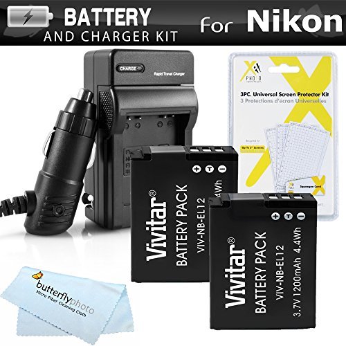 2 Pack Battery And Charger Kit For Nikon COOLPIX S9900, A900, W300, S9300 S6300, S9200, AW120, AW130, S9700, KeyMission 360, KeyMission 170 Camera Includes 2 Replacement EN-EL12 Batteries + Charger +