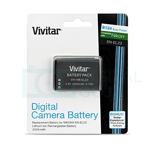 2 Pack Vivitar EN-EL23 Battery and Charger Kit for Nikon Coolpix P900, P600, P610, B700 and S810c (100% Compatible, Fully Decoded 2550mAh Rechargeable Lithium-Ion Batteries)