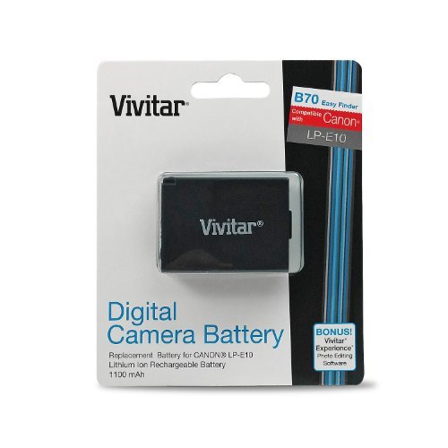 2 Pack Vivitar LP-E10 Battery and Charger Kit for Canon EOS Rebel T6, T5, T3, 1300D, 1200D, 1100D, Kiss X70, Kiss X50 (100% Compatible, Fully Decoded 1100mAh Rechargeable Lithium-Ion Batteries)