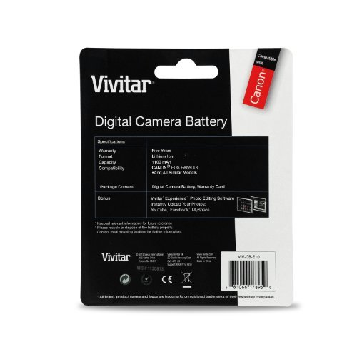 2 Pack Vivitar LP-E10 Battery and Charger Kit for Canon EOS Rebel T6, T5, T3, 1300D, 1200D, 1100D, Kiss X70, Kiss X50 (100% Compatible, Fully Decoded 1100mAh Rechargeable Lithium-Ion Batteries)