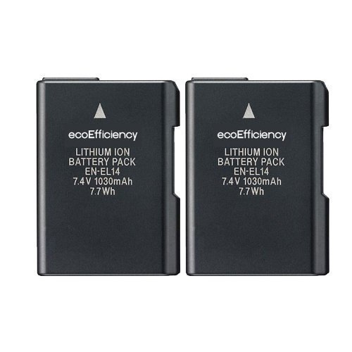 2-Pack of ecoEfficiency Nikon D3100, D3200, D3300, D3400, D5100, D5200, D5300, D5500, D5600, DF, Coolpix P7000, P7100, P7700, P7800 DSLR Cameras