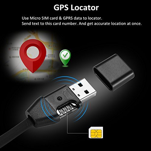 2-in-1 Mini Spy GPS Tracker for Vehicles and USB Charger Cable, Real Time GSM GPRS Tracking Device - Audio Sound Listening, Support SIM Card, Alarm Function, Fits for iPhone and Android