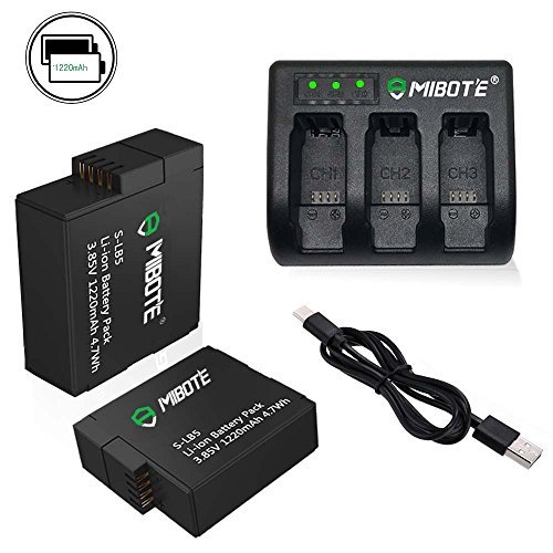 2 x Replacement Battery and Triple Charger for GoPro Hero 5 / Hero 6 Black By Mibote (Compatible with v02.51, v02.00, v01.57 and Future Updates)