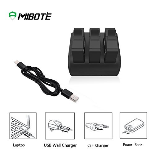 2 x Replacement Battery and Triple Charger for GoPro Hero 5 / Hero 6 Black By Mibote (Compatible with v02.51, v02.00, v01.57 and Future Updates)