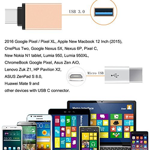3 Pack USB Type C Adapter,Alled 2 Pcs USB-C to USB 3.0 and a USB-C to Micro USB for Galaxy S8 S8+, MacBook, ChromeBook Pixel, HTC 10, Nexus 5X, Nexus 6P, OnePlus 2 and More (3 Pack USB Type C Adapter)