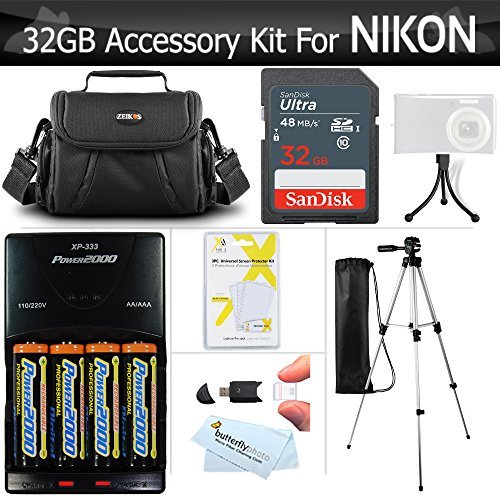 32GB Accessory Kit For Nikon Coolpix B500, L330, L340, L810 L820 L830 L840 Digital Camera Includes 32GB High Speed SD Memory Card + 4AA Rechargeable NIMH Batteries + Rapid Charger + Case + Tripod ++