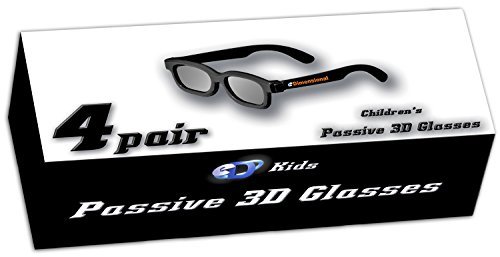 4 pairs - Kids Passive 3D Glasses Genuine eDimensional Sealed RealD Compatible Circular Polarized 3D Glasses for Passive 3D TV's Televisions Including 4K from SONY, Panasonic, Vizio, Toshiba, LG, Philips and JVC and for use in Real-D Theaters