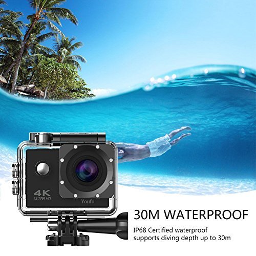 4K WIFI Sports Action Camera, Ultra HD Waterproof Cam DV Camcorder with 16MP Remote Control 30M 170 Degree Wide Angle 2.0 Inch LCD 100 Feet Underwater with Accessories Kits and Rechargeable Battery