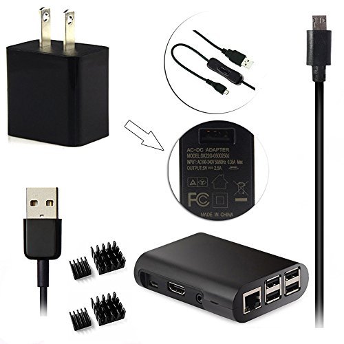 5V/2.5A Power Supply Charger Adapter + Micro USB Cable + Case Cover + Heatsinks for Raspberry Pi 3 Model B