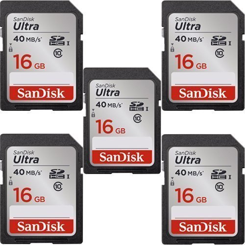 5x Genuine SanDisk Ultra 16GB Class 10 SDHC Flash Memory Card Up To 40MB/s- 266x SDSDUN-016G-G46 (Newest Version)