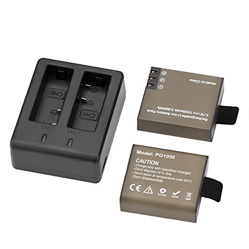 AKASO 2 x 1050mAh Rechargeable 4K Action Camera Battery with USB Dual Charger for AKASO EK7000/APEMAN/DBPOWER/CAMPARK/EKEN/Wimius/Lightdow Underwater Sports Camera