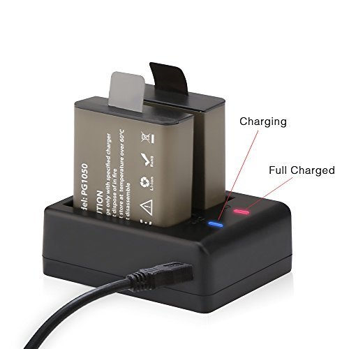 AKASO 2 x 1050mAh Rechargeable Action Camera Battery with USB Dual Charger for AKASO EK7000 EK5000/ Dragon Touch Vision 3