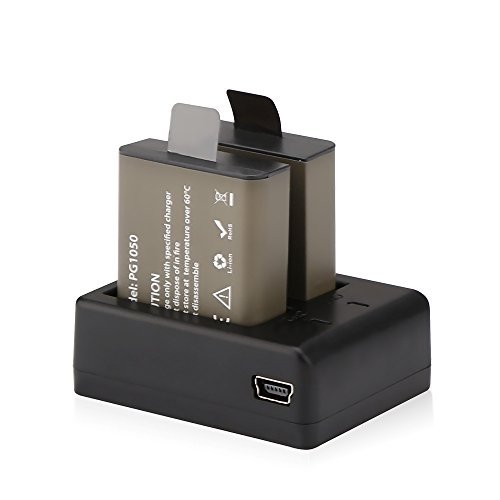 AKASO 2 x 1050mAh Rechargeable Action Camera Battery with USB Dual Charger for AKASO EK7000 EK5000/ Dragon Touch Vision 3