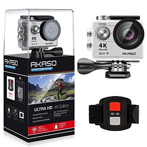 AKASO 4K Wi-Fi sports Action Camera Ultra HD Waterproof DV Camcorder 12MP 170 degree Wide Angle LCD screen/remote, Sage/Silver (EK7000SL)