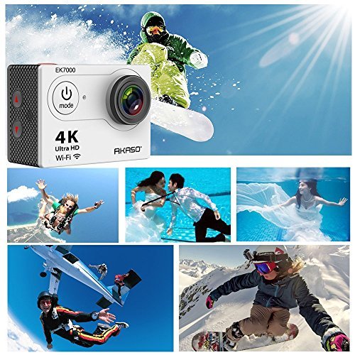 AKASO 4K Wi-Fi sports Action Camera Ultra HD Waterproof DV Camcorder 12MP 170 degree Wide Angle LCD screen/remote, Sage/Silver (EK7000SL)