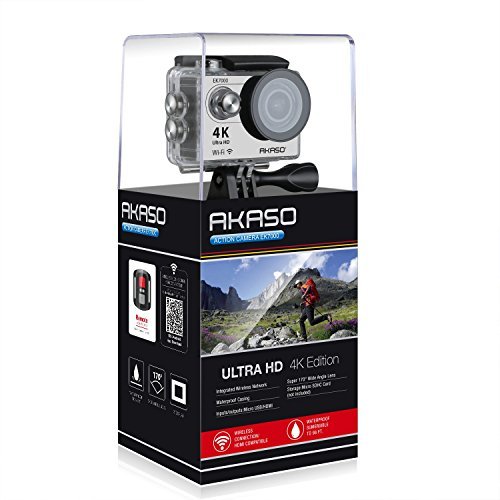 AKASO 4K Wi-Fi sports Action Camera Ultra HD Waterproof DV Camcorder 12MP 170 degree Wide Angle LCD screen/remote, Sage/Silver (EK7000SL)