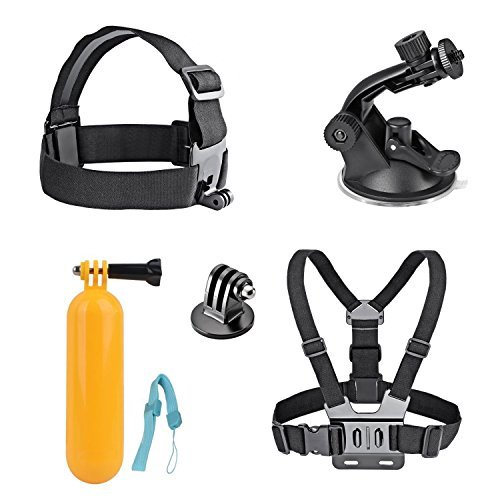 AKASO 7 in 1 Sports Action Camera Accessory Bundle Kits For Gopro Hero AKASO EK7000 EK5000 Sports Camera - Head Strap Chest Belt+ Folating Mount + Auto Suction Cup