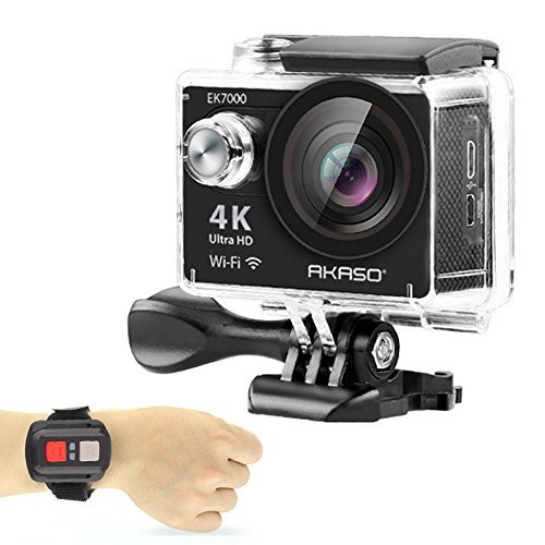 AKASO EK7000 4K Action Camera WIFI Ultra HD Waterproof Camcorder 12MP 170 Degree Wide Angle 2'' LCD Screen/2.4G Remote/Batteries/19 Mounting Kits-Manufacturer Refurbished-Black