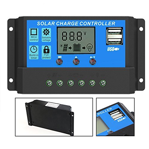 ALLPOWERS 20A Solar Charge Controller Solar Panel Battery Intelligent Regulator with USB Port Display 12V/24V