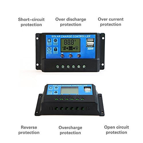 ALLPOWERS 20A Solar Charge Controller Solar Panel Battery Intelligent Regulator with USB Port Display 12V/24V