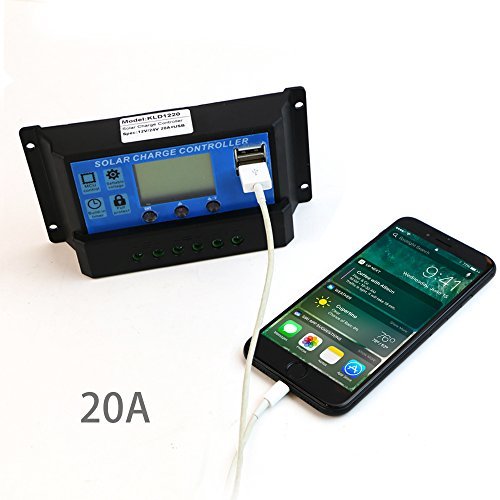 ALLPOWERS 20A Solar Charge Controller Solar Panel Battery Intelligent Regulator with USB Port Display 12V/24V