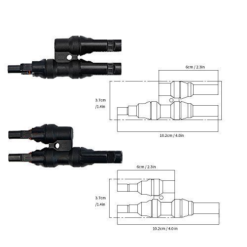 ALLPOWERS Branch Connectors MC4 Connectors Y connector in Pair MMF+FFM for parallel connection between solar panels