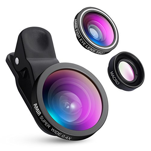 AMIR 3 in 1 Fisheye Lens & Macro Lens & 0.4X Super Wide Angle Lens, Clip on Cell Phone Lens Camera Lens Kits for iPhone 7, 6s, 6, 5s & Most Smartphones